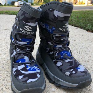 Hobibear Kids Camouflage Snow Boots - Gray and Blue